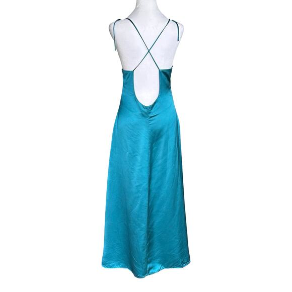 Jason Wu Teal Satin Midi Ruched Slip Dress Large Wedding Guest Event Cocktail - Picture 3 of 10